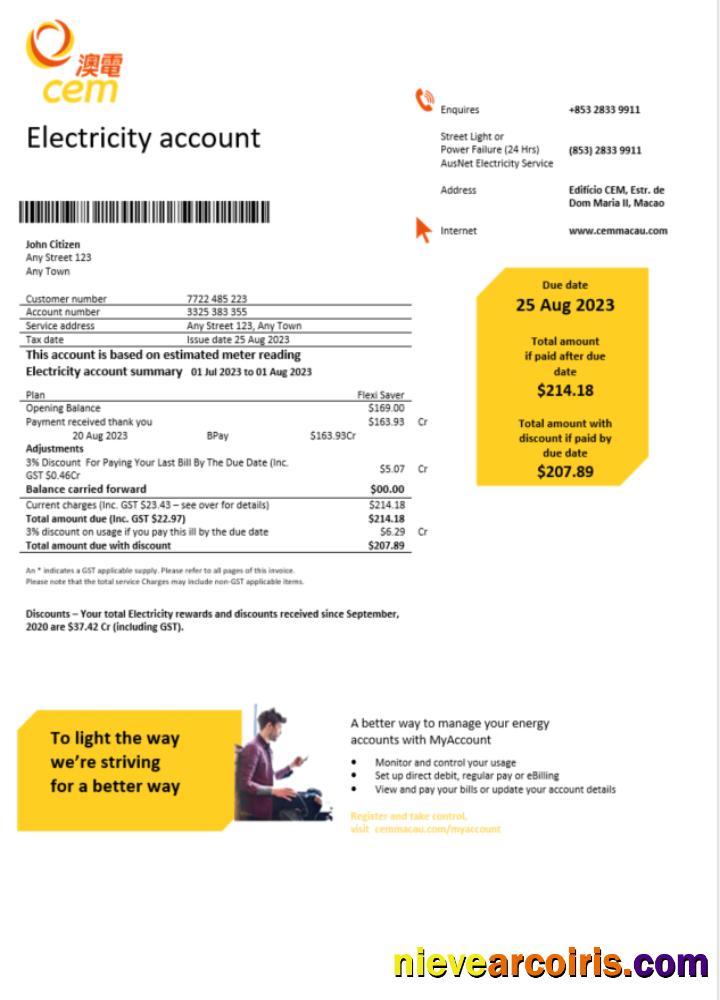 Macau CEM electricity bill